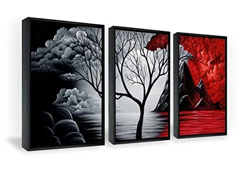Wieco Art Framed Art The Cloud Tree Wall Art HD Print of Oil Paintings Giclee Landscape Canvas Prints for Home Decorations, 3 Panels with Black Frames steampunk buy now online