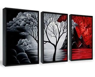 Wieco Art Framed Art The Cloud Tree Wall Art HD Print of Oil Paintings Giclee Landscape Canvas Prints for Home Decorations, 3 Panels with Black Frames steampunk buy now online