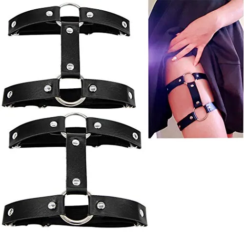 Hxiu Garter Thigh Harness Leg Garter Leg Harness Thigh Garter Harness Thigh Garter Belt for Girls，2 Packs(Black) steampunk buy now online
