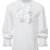 LucMatton Mens Vampire Renaissance Victorian Shirt Pirate Steampunk Gothic Ruffled Medieval Halloween Costume White Medium steampunk buy now online