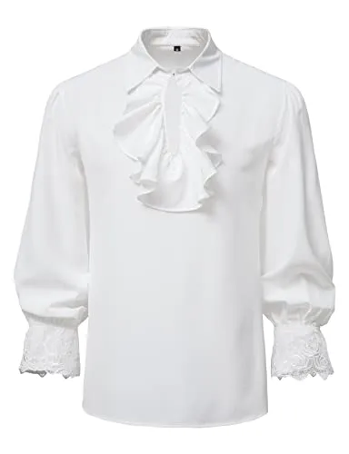 LucMatton Mens Vampire Renaissance Victorian Shirt Pirate Steampunk Gothic Ruffled Medieval Halloween Costume White Medium steampunk buy now online