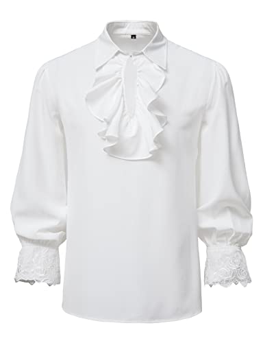 LucMatton Mens Vampire Renaissance Victorian Shirt Pirate Steampunk Gothic Ruffled Medieval Halloween Costume White Medium steampunk buy now online
