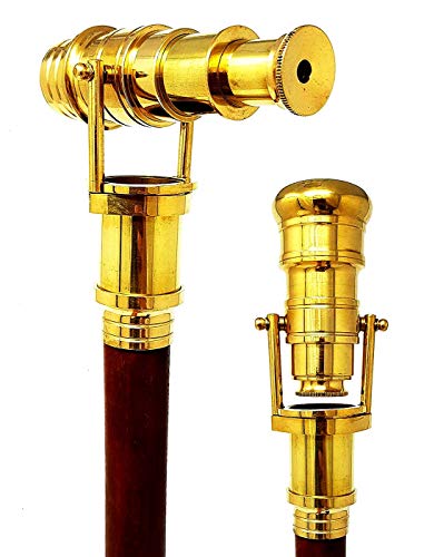 Telescope Walking Stick Costume Wooden Cane Foldable Rosewood Stick Steampunk Style (Polished Brass) e Wooden Cane steampunk buy now online
