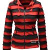 SHOPOHOLIC FASHION Women Stripes Pixie Hood Outwear Hoodie, Red, L steampunk buy now online