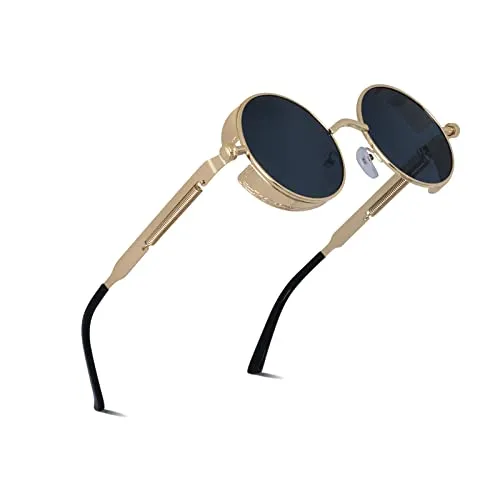 besbomig Retro Circle Sunglasses Steampunk Style Eyewear - Vintage UV400 Protection Polarized Sunglasses Round Lens Metal Frame for Men Women Unisex steampunk buy now online