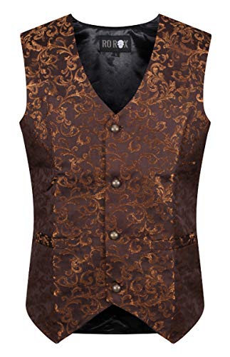 Ro Rox Men's Tailored Gothic Steampunk Brocade Waistcoat - Brown (X-Small) steampunk buy now online