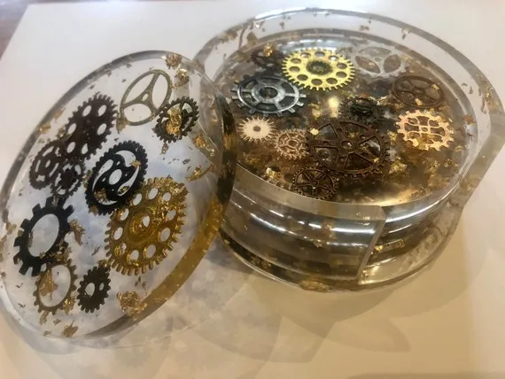 Coaster Set | Steam Punk Coasters | Gold | Silver | Christmas Gift | Cogs Gears by AroundTheHomeUK steampunk buy now online Coaster Set | Steam Punk Coasters | Gold | Silver | Christmas Gift | Cogs Gears by AroundTheHomeUK steampunk buy now online