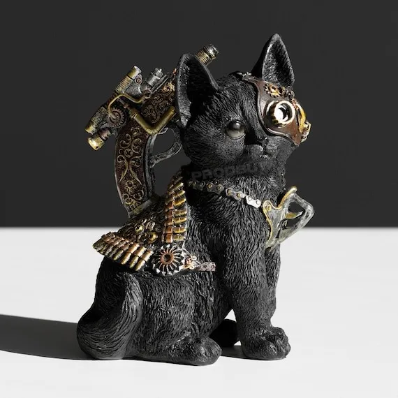 Steampunk Black Cat 19cm Resin Ornament Decorative Desk Figure Sculpture Home Decor by RobertDavidHome steampunk buy now online
