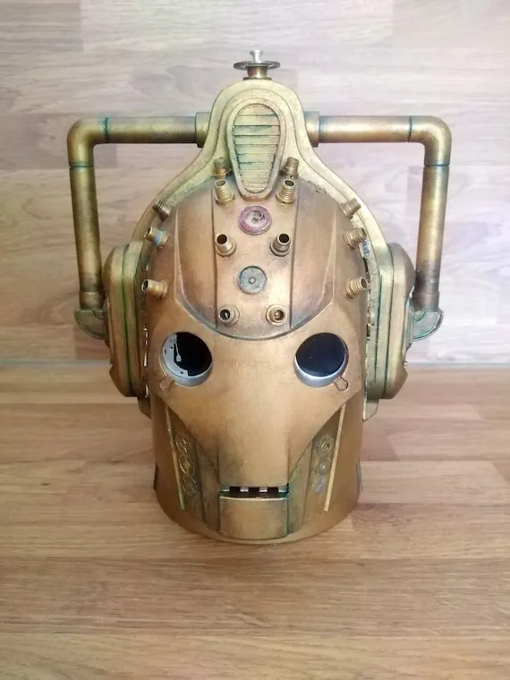 Steampunk Dr Who Cyberman Head Display, Original Steampunked "Pinhead Junior" Dr Who Customised Head, Mini Steampunk Cyberman With FREE GIFT by OorWeeStudio steampunk buy now online
