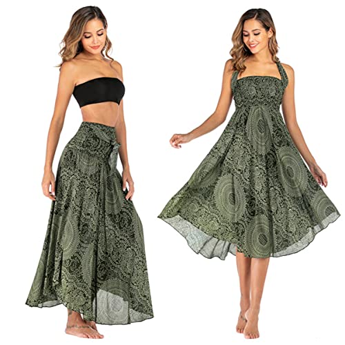 Daysskk Boho Skirts for Women Elastic Waist Womens Long Skirts Summer Bohemian Style Gypsy Hippie Skirts for Women Halter Dress Casual Beach Skirt 37" steampunk buy now online