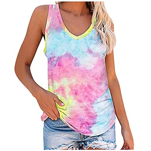 AMhomely Women Shirts and Blouse Sale Clearance,Fashion Ladies Summer Tie-Dye Sleeveless V-Neck T-Shirt Casual Tanks Tops Shirts Elegant Tunic Shirts Tops Office UK Size Shipping 7 Days steampunk buy now online