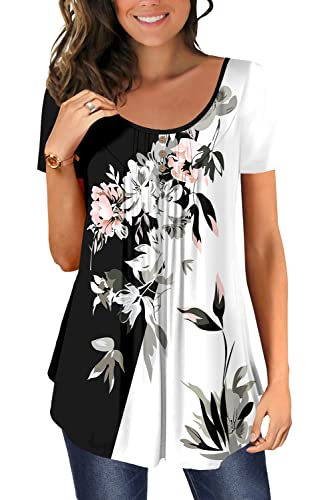 CHICZONE Ladies Tops Casual Short Sleeve T-Shirts Loose Comfy Flowy Tunic Cute Pleated Blouse GrayLeaves steampunk buy now online