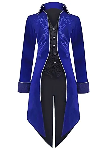 Sangdut Men’s Medieval Steampunk Tailcoat Jacket, Male Victorian Renaissance Gothic Retro Vintage Embroidery Coat Halloween Party Cosplay Pirate Vampire Gentleman Costumes for Adult (Royal Blue, XXL) steampunk buy now online