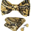 DiBanGu Paisley Slef Bow Tie Set for Men Black Gold Silk Woven Bowtie and Pocket Square Set Wedding Party steampunk buy now online
