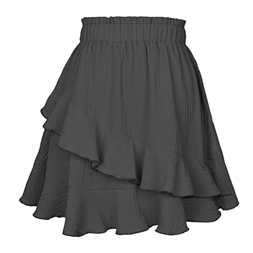 AMhomely Boho Skirts Clearance Ladies Chic Solid Color Dress High Waist Ruffles Irregular Wrinkles Design Skirt Womens Mini Skirt Bohemian Mini Ruffle A Line Mid Skirt steampunk buy now online