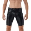 CHICTRY Men's Faux Leather Cargo Shorts Zipper Pockets Middle Tight Pants Workout Gym Boxer Short Black XXL steampunk buy now online