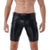 CHICTRY Men's Faux Leather Cargo Shorts Zipper Pockets Middle Tight Pants Workout Gym Boxer Short Black XXL steampunk buy now online
