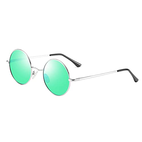 Dollger Sunglasses Mens, Polarized Round Sunglasses Glasses Circle Retro Steampunk Sunglasses UV400 Hippie Specs Sunglasses For Women Men Metal Frame Festival Sunglasses (Green) steampunk buy now online