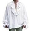 FeMereina Mens Pirate Long Sleeve Shirt Gothic Steampunk Ruffle Top Blouse Victorian Cosplay Renaissance Costume (White, Large) steampunk buy now online