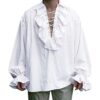 FeMereina Mens Pirate Long Sleeve Shirt Gothic Steampunk Ruffle Top Blouse Victorian Cosplay Renaissance Costume (White, Large) steampunk buy now online
