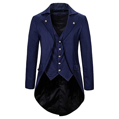 Lalaluka Men's Jacket Tailcoat Steampunk Gothic Rock Vintage Lapel Buttons Long Sleeve Suits Uniform Tuxedo Coat Victorian Uniform Dress Men Cosplay Costume, navy, L steampunk buy now online