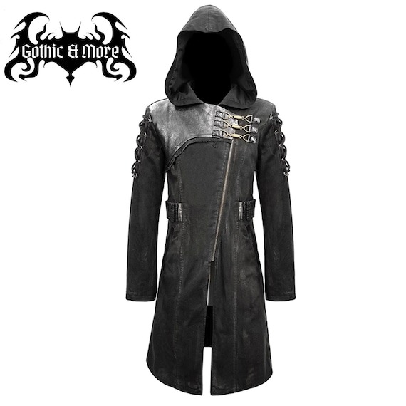 Black 'Creed' Hooded Coat Long Coat Gothic Jacket- Handmade by GothicandMorestore steampunk buy now online