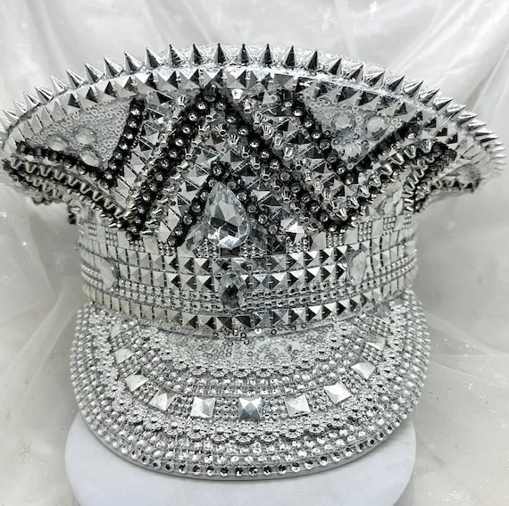 Rhinestone Captain Hat, Silvery Bride Hat, Sequin Captain Hat, Halloween Steampunk Hat, Bride To Be Hat by LyuboslavArt steampunk buy now online