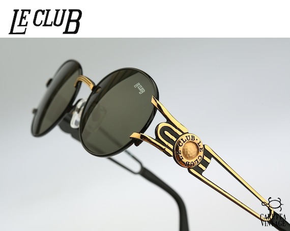 Steampunk sunglasses men, Le Club 1502 53 NLOR, Vintage 90s unique black & gold oval sunglasses women NOS by CarettaVintageCo steampunk buy now online