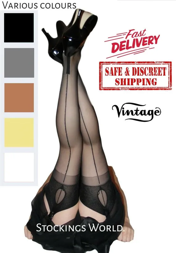 Seamed Stockings with Cuban Heel Various colours One Size by StockingsWorldShop steampunk buy now online
