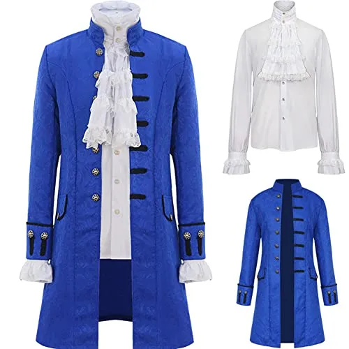 Anjinguang Medieval Steampunk Men’s Coat Male Victorian Renaissance Gothic Retro Vintage Embroidery Overcoat Halloween Party Full Set Cosplay Costume steampunk buy now online