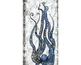 Vertical Canvas Wall Art Abstract Grey and Blue Octopus Painting Printed on Canvas Sea Life Picture Poster Gallery Wrap Vintage Farmhouse Home Décor Ready to Hang 20x40 Inches steampunk buy now online