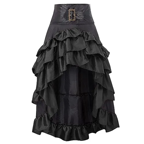 Women Renaissance Skirt Plus Size Ruffle High Low Steampunk Skirt Gothic Halloween Skirt Victorian Costume (A-Black, XXXXL) steampunk buy now online