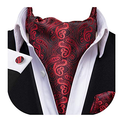 Dubulle Silk Red Paisely Ascot Casual Cravat Tie for Men Pocket Square Cufflinks Set steampunk buy now online