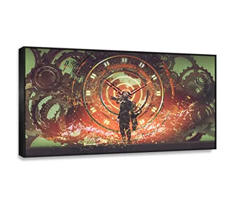 Cesnavas Modern Surrealist Style Canvas Prints. Cyborg Man Standing on Gears Wheels. Digital Style Wall Art for Bedroom Study Decoration 75x135cm Black Frame steampunk buy now online