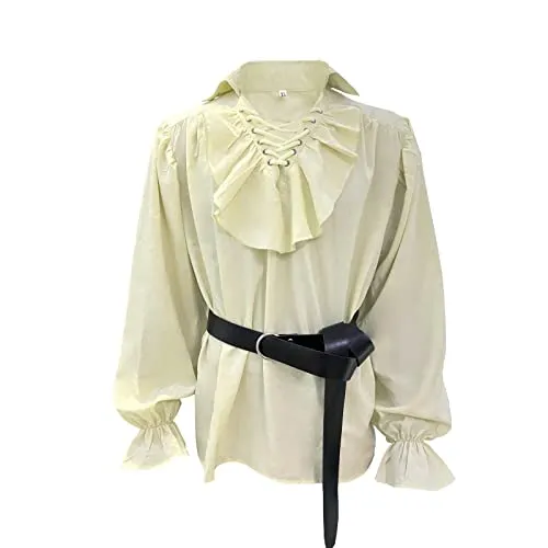 kinstell Men's Medieval Pirate Shirts Lace Up Renaissance Costume Lace Cuff Ruffle Front Colonial Cosplay Tee Top Beige steampunk buy now online