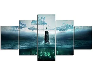 KUXUAN 5 Panel Canvas Wall Art Print 5 Canvas Art 5 Pieces Hd Fantasy Art Steampunk Style Pictures Bioshock the Collection Video Game Poster Canvas Painting for Wall Decor,with Frames,150 * 80CM steampunk buy now online