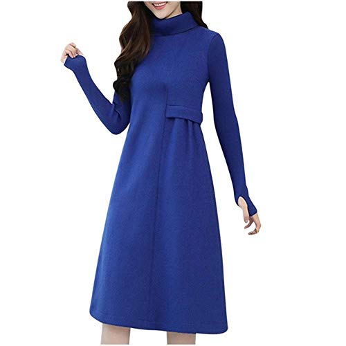 YUANCHENG Women Winter Elegant Knee-Length Dresses Pocket Turtleneck A-Line Dress,BU,M steampunk buy now online