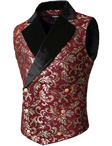 VATPAVE Mens Victorian Double Breasted Vest Gothic Steampunk Waistcoat Large SV18 WineRed steampunk buy now online