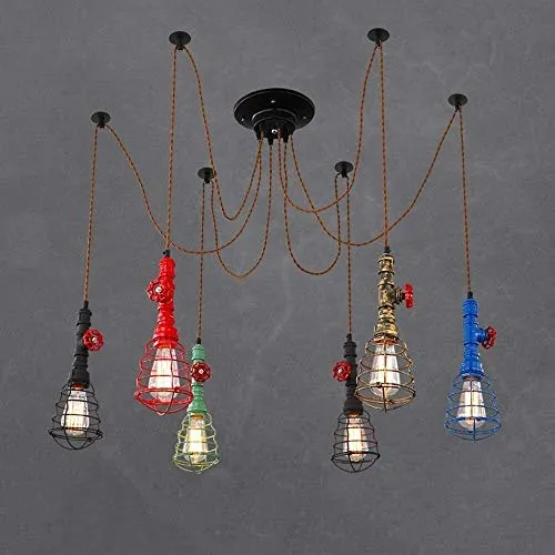 6-lights American Steampunk Metal Water Pipe Chandelier Lighting Industrial Wrought Iron Cage Hanging Suspension Lantern For Living Room Bedroom Kitchen Pendant Lights steampunk buy now online