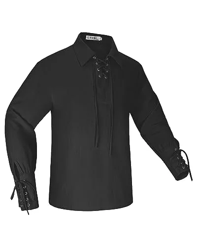 LVCBL Men's Renaissance Steampunk Victorian Long Sleeve Jabot Collar Medieval Pirate Shirt Tops Black M steampunk buy now online