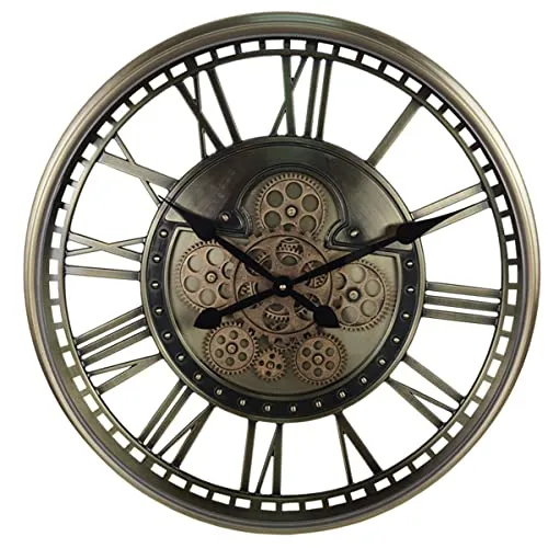 Industrial Steampunk Cog Oversized Metal Wall Clock, Large Decorative Retro Rustic Clock with Battery Operated, Vintage Clock with Roman Numeral for Home Kitchen Decor (Green) Everything is fine steampunk buy now online