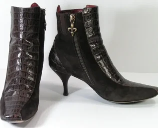 donald pliner ankle booties womens 8 B M brown boots zipper stiletto alligator suede leather by cheapgrannyboots steampunk buy now online