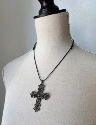 Gothic cross necklace, Antique gold pendant, Large cross pendant, Steampunk costume, Goth accessory, Dark academia choker, Unisex gift cross by HaizeaCouture steampunk buy now online