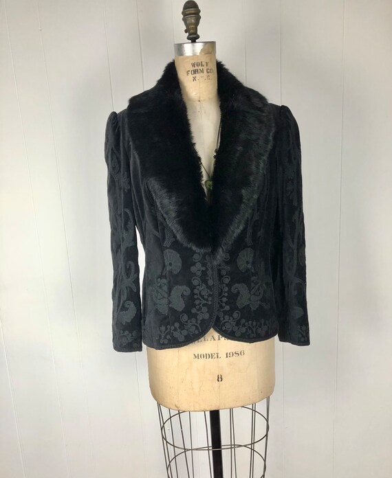Vintage black light blazer jacket with removable faux fur collar size 12 by TreasureQuestAlley steampunk buy now online