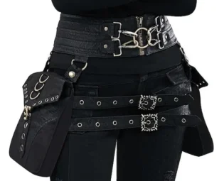 Women Waist Bag Gothic Fanny Packs Motorcycle Hip Shoulder Leg Bag Steampunk Holster Men PU Leather Crossbody Bag Victorian Style Black by IrakliShop steampunk buy now online