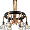 Vintage Rope Chandelier, Retro Steampunk Ceiling Pendant Light With Cage Shades For Kitchen Island, 6-Head Industrial Farmhouse Ceiling Light Multiple Adjustable Hanging For Dining Room Table Bar steampunk buy now online