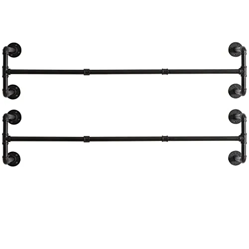 IBUYKE Wall Mounted Clothes Rail Set of 2, 127cm Industrial Pipe Clothes Bar Rack, Heavy Duty Retro Wall Tidy Rail, Pipe Display Rails for Home Shops, Detachable Garment Hanging Storage Rail TYJ002H-2 steampunk buy now online