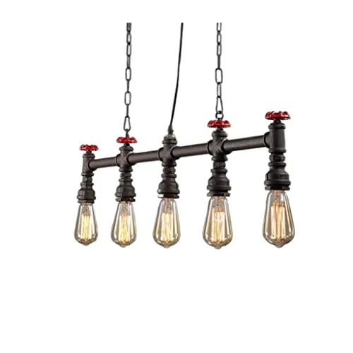OZZKI Pendant Lamp American Retro Edison E27 Hanging Lamp, 5-Heads Industrial Vintage Steampunk Wrought Iron Pendant Lights, Water Pipe Kitchen Restaurant Chandelier Flush Mount Fixture steampunk buy now online