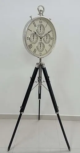 Nautical Replica Hub Wooden Tripod Floor Clock With Wooden Stand and Inside Beautiful 3 Small Clock For Living Room Corner Standing Clock Steampunk Floor Standing Decorative Clock steampunk buy now online