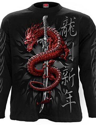 Spiral - Oriental Dragon - Longsleeve T-Shirt Black - M steampunk buy now online